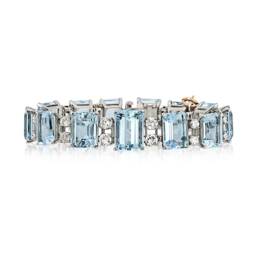 1950s Platinum Aquamarine & Diamond Bracelet front