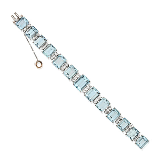 1950s Platinum Aquamarine & Diamond Bracelet front