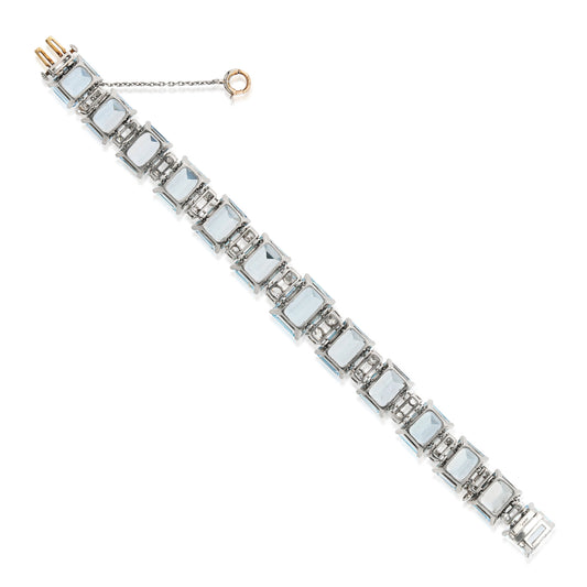 1950s Platinum Aquamarine & Diamond Bracelet back