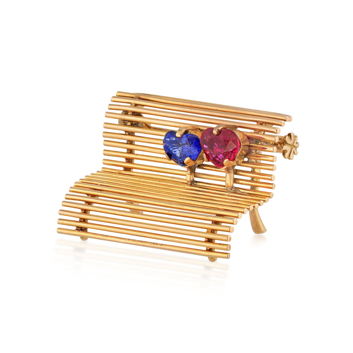 Cartier NY 1960s 18KT Yellow Gold Sapphire & Ruby Brooch side