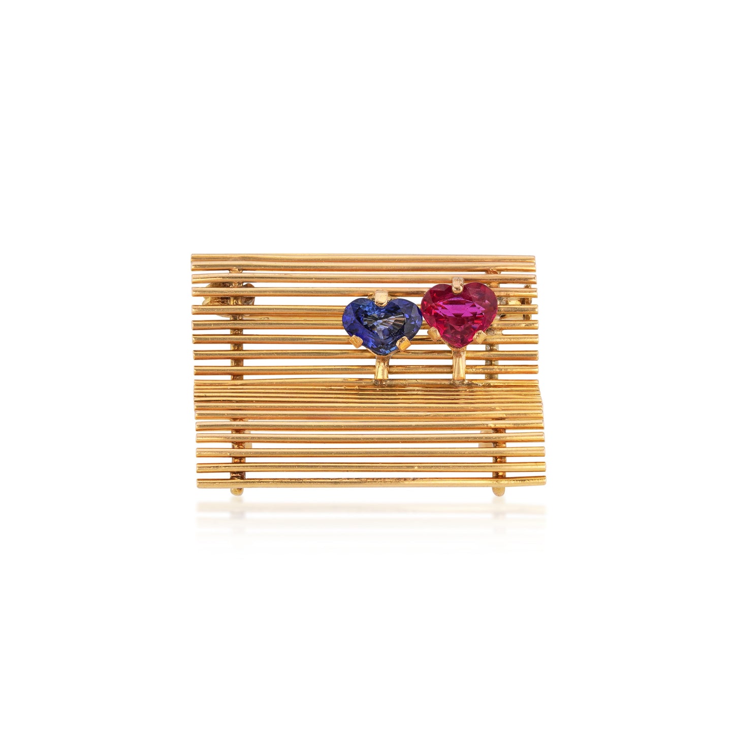 Cartier NY 1960s 18KT Yellow Gold Sapphire & Ruby Brooch front