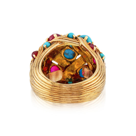Jean Schlumberger 1960s 18KT Yellow Gold Turquoise & Ruby Ring back