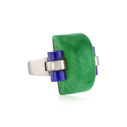 André Schwob French Platinum Jade & Lapis Lazuli Ring side