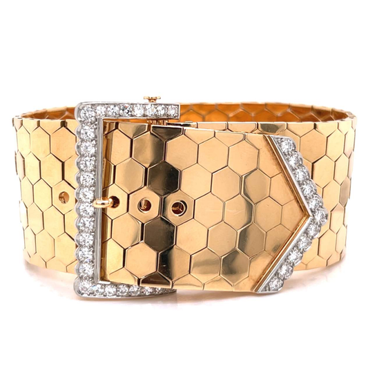 French Retro 18KT Yellow Gold Diamond Bracelet front