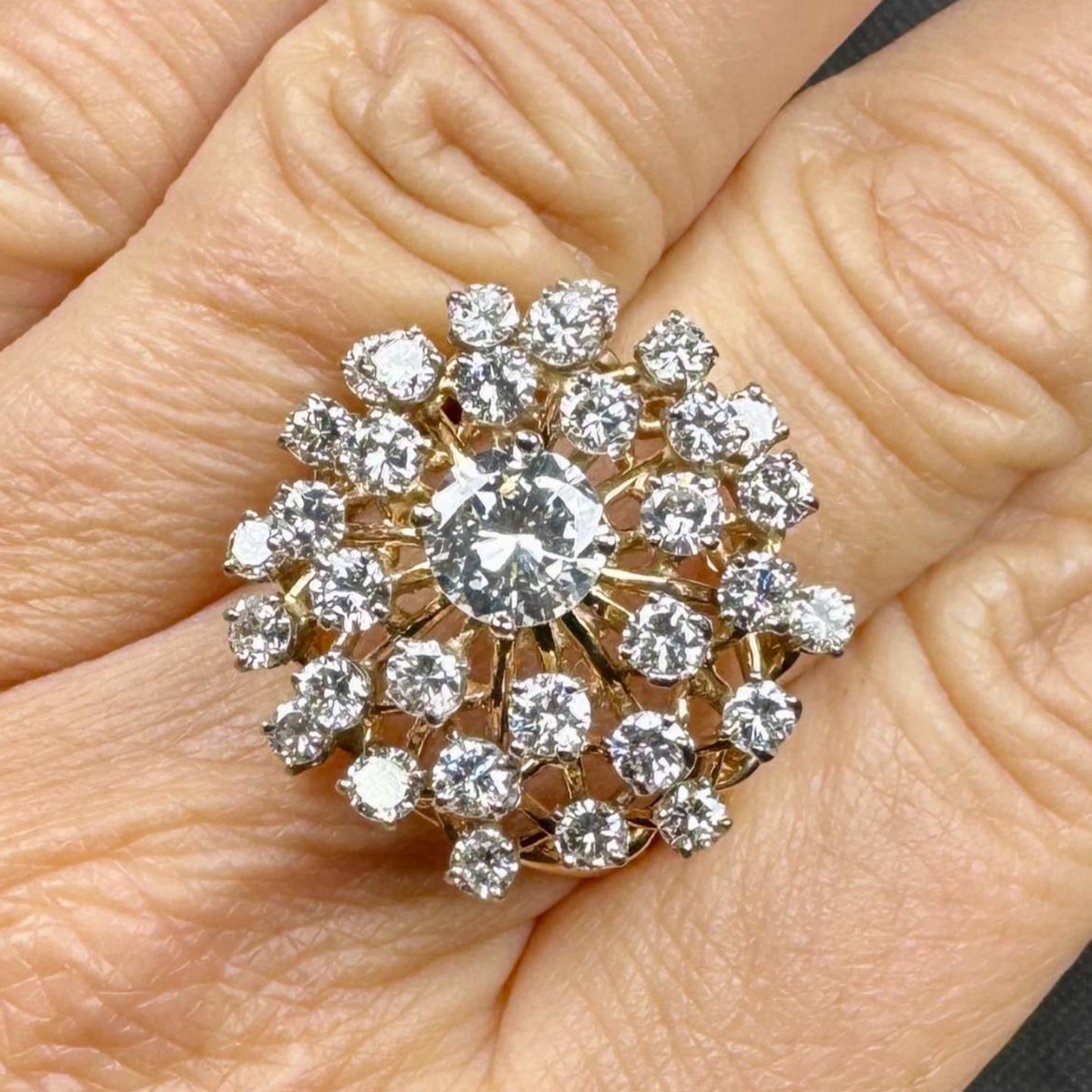 1960s 14KT Yellow Gold Diamond Ring on finger