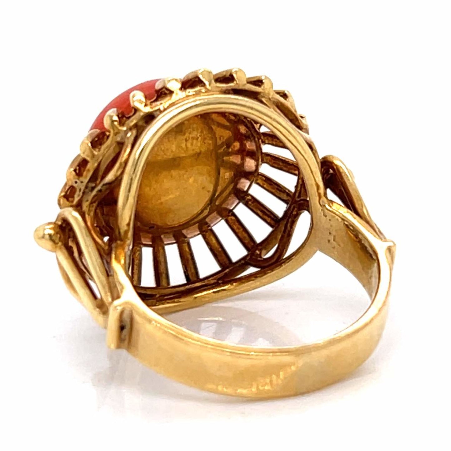 1960s 18KT Yellow Gold Coral Ring back