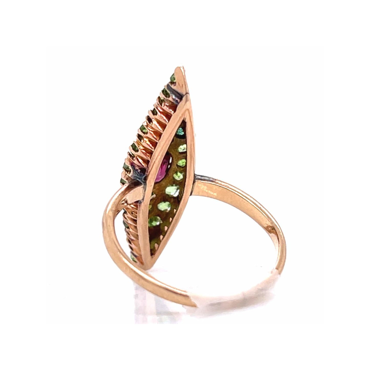 1980s 18KT Yellow Gold Ruby & Demantoid Garnet Ring back