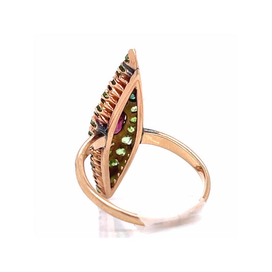 1980s 18KT Yellow Gold Ruby & Demantoid Garnet Ring back