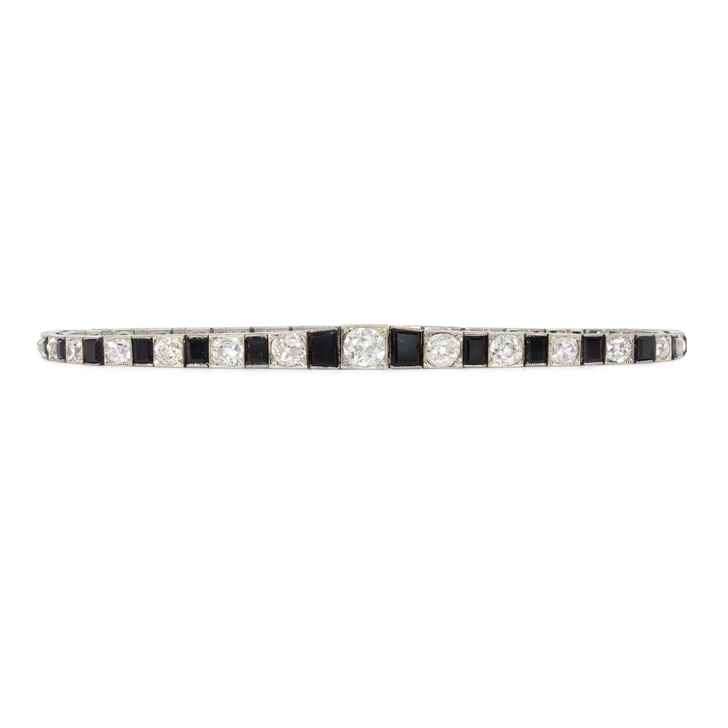 French Art Deco 18KT White Gold Diamond & Onyx Bracelet front