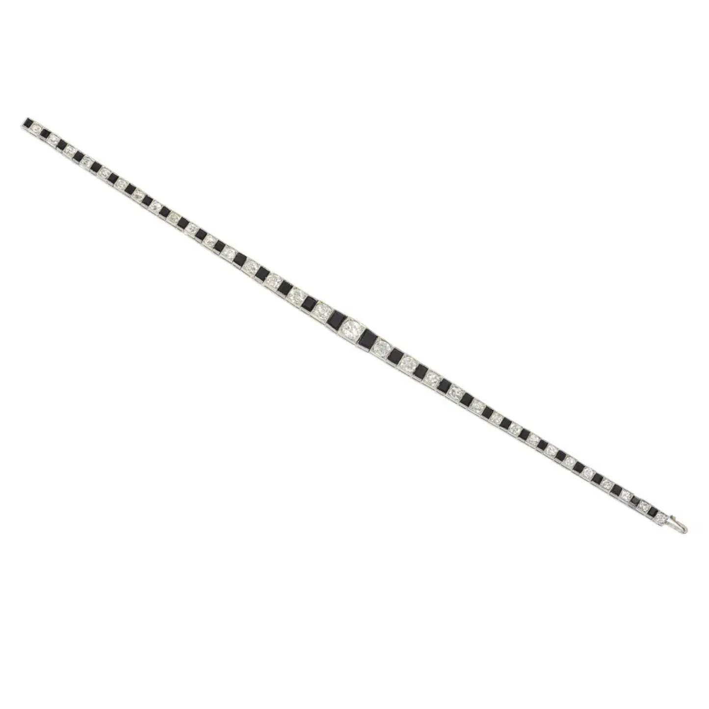 French Art Deco 18KT White Gold Diamond & Onyx Bracelet front