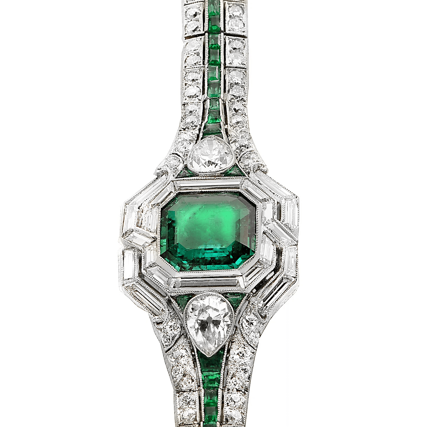 Post-1980s Platinum & 18KT Yellow Gold Emerald & Diamond Bracelet close-up details