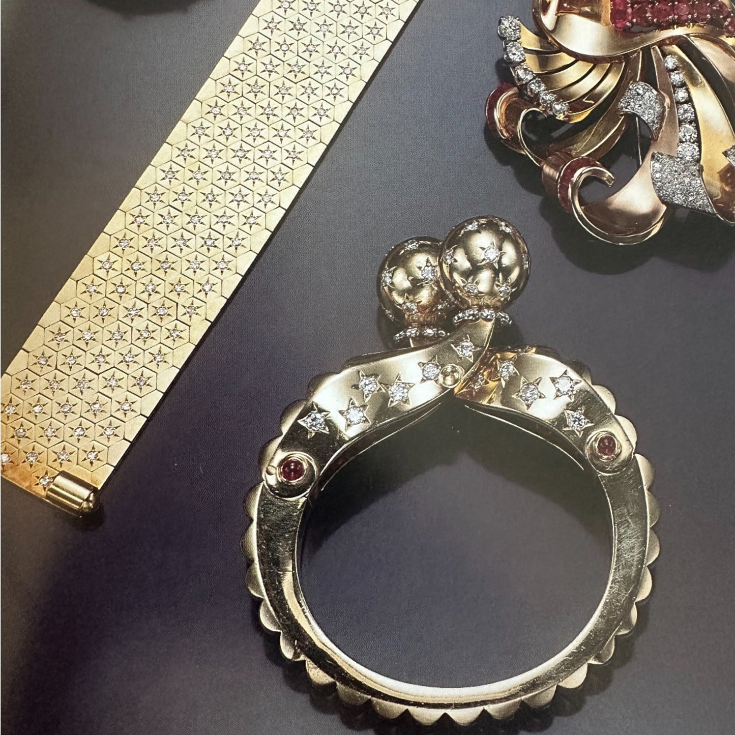 Seaman Schepps Retro 14KT Yellow Gold Diamond & Ruby Bracelet profile