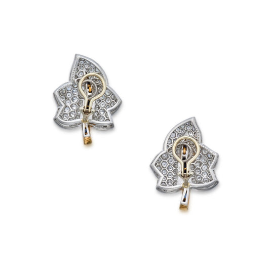 Oscar Heyman Bros 1980s Platinum & 18KT Yellow Gold Diamond & Sapphire Leaf Earrings back