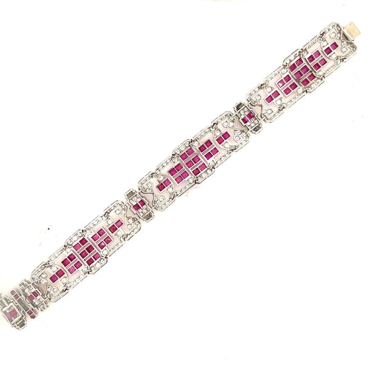 Mauboussin French Art Deco Platinum Ruby & Diamond Bracelet back