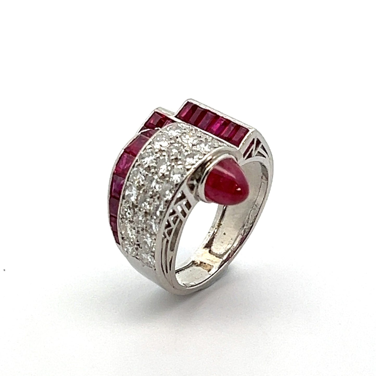 Art Deco Platinum Ruby & Diamond Ring side
