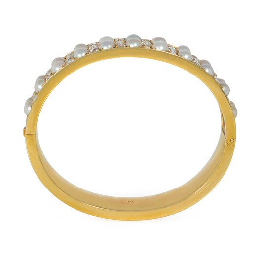 Victorian 18KT Yellow Gold Diamond & Natural Pearl Bracelet profile