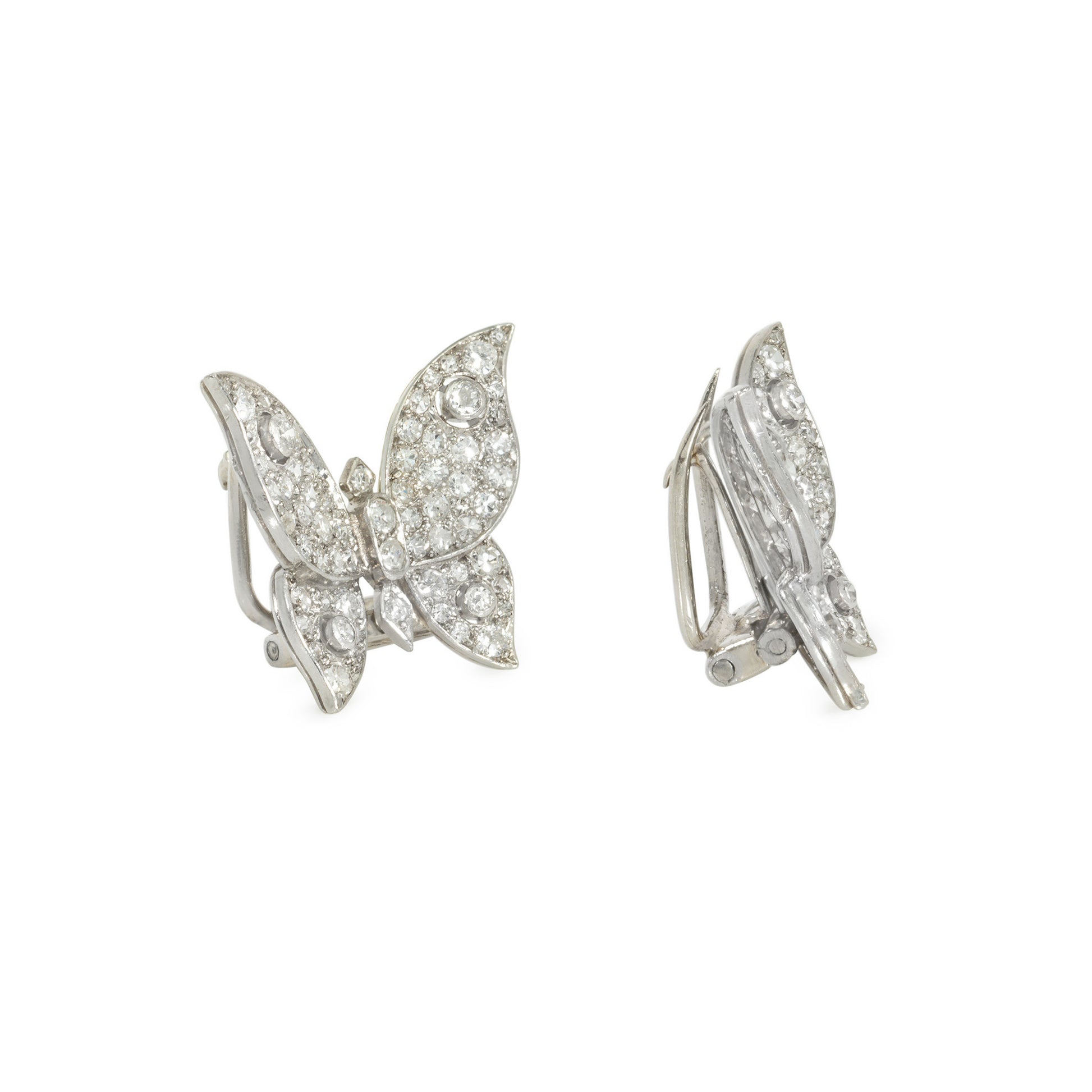 French Art Deco Platinum Diamond Butterfly Brooches side