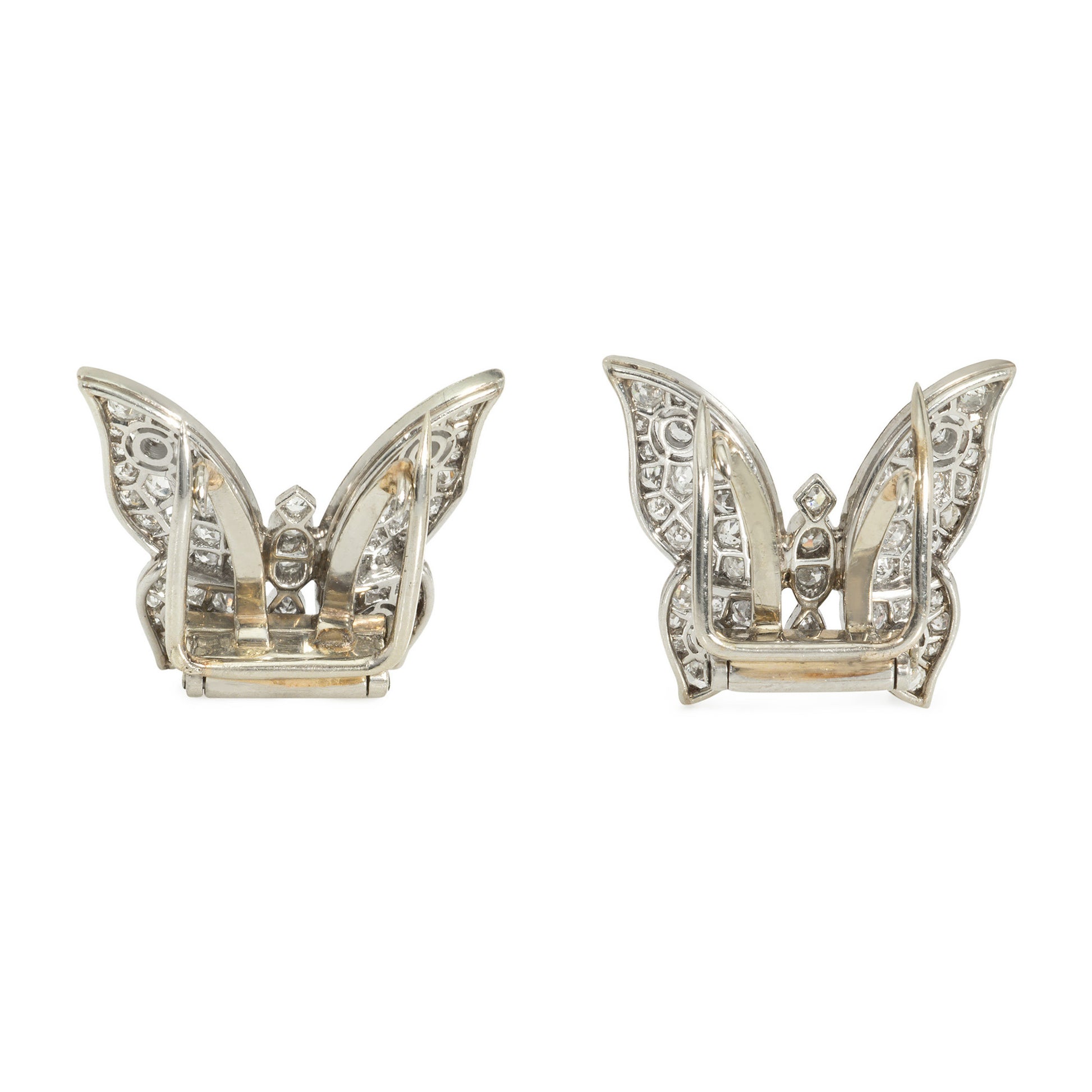 French Art Deco Platinum Diamond Butterfly Brooches back