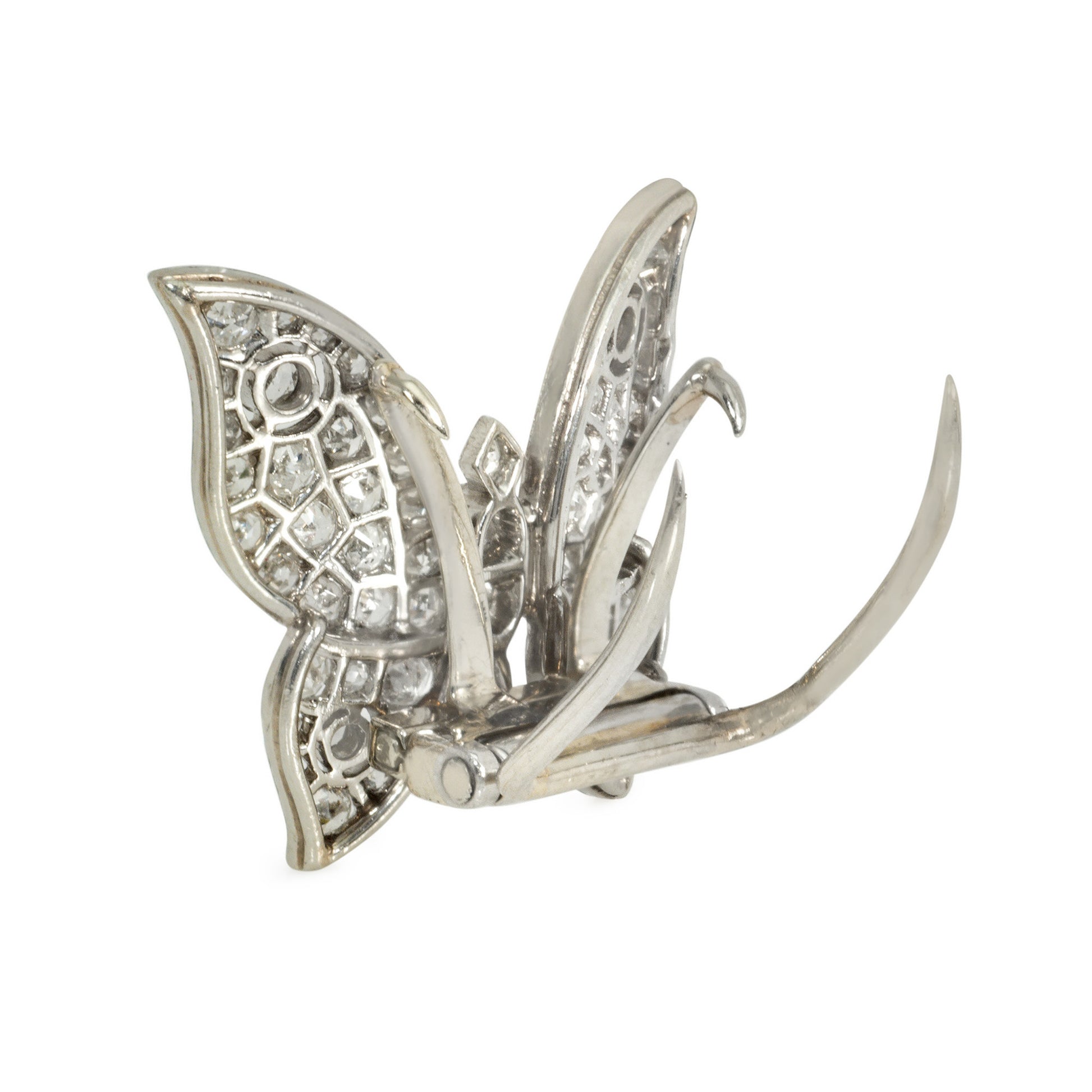 French Art Deco Platinum Diamond Butterfly Brooches close-up details