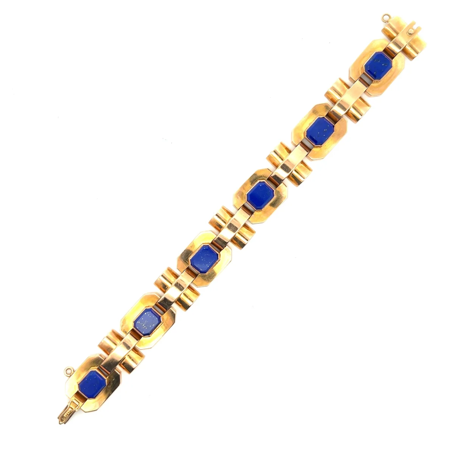 French Retro 18KT Yellow Gold Lapis Lazuli Bracelet front