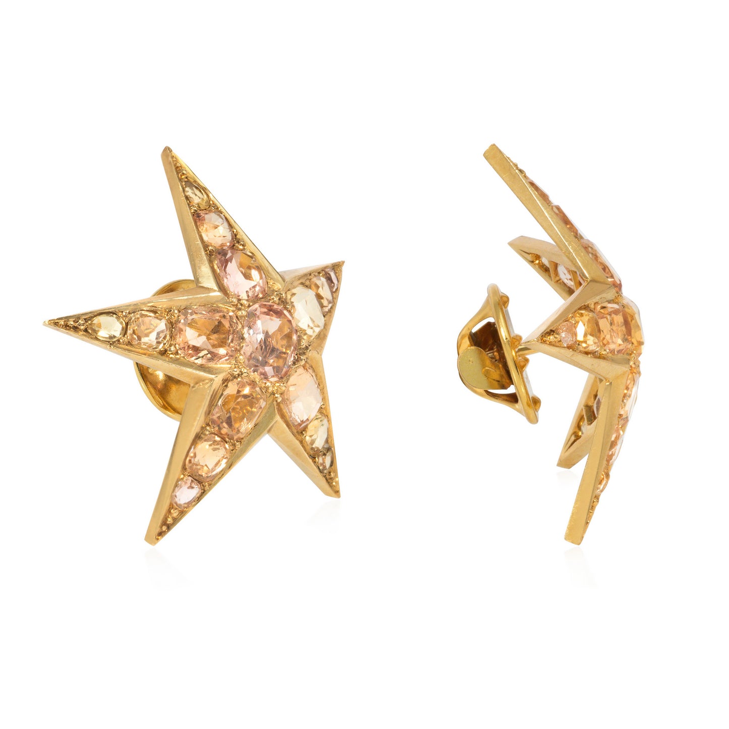 Antique 18KT Yellow Gold Topaz Star Brooch Set side