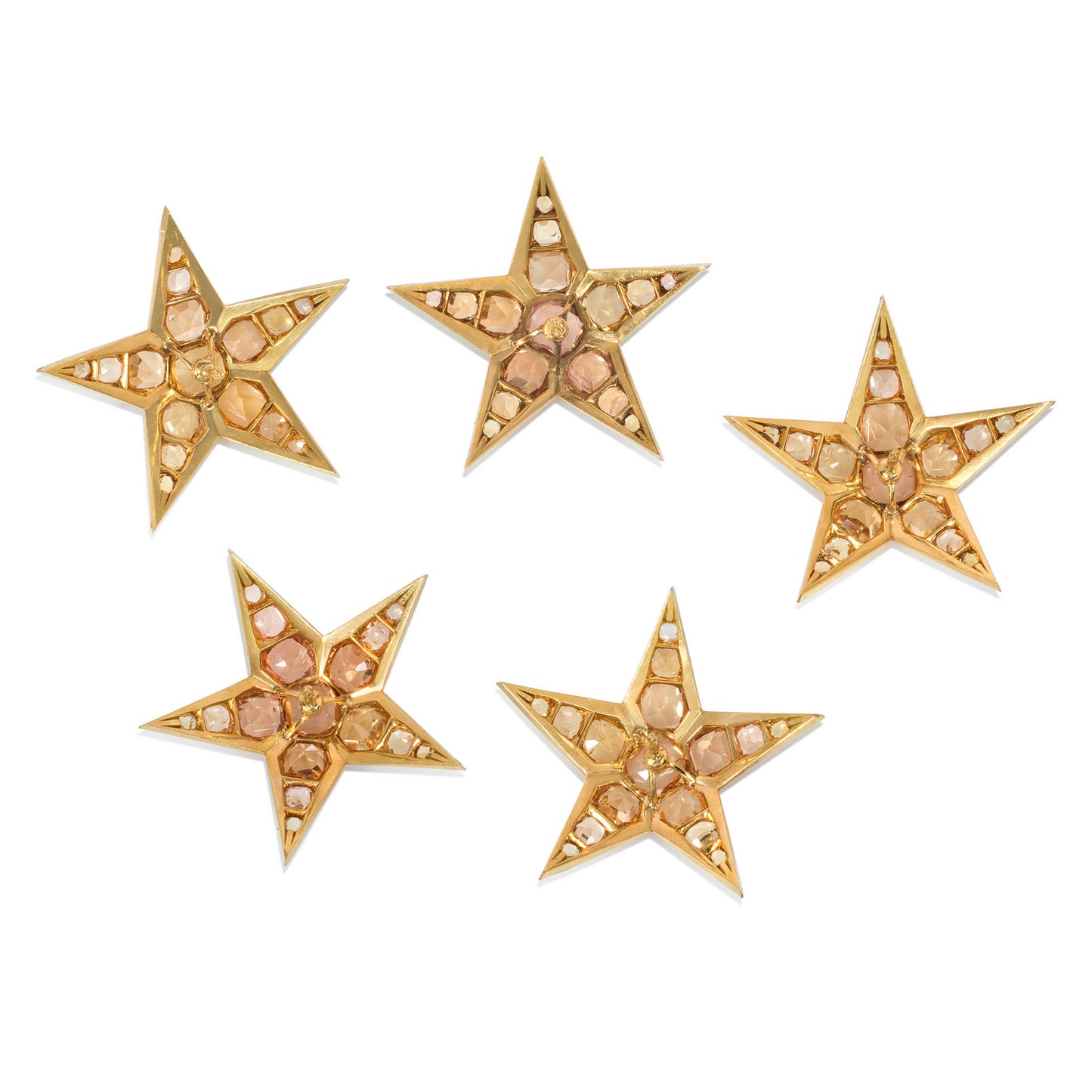 Antique 18KT Yellow Gold Topaz Star Brooch Set back