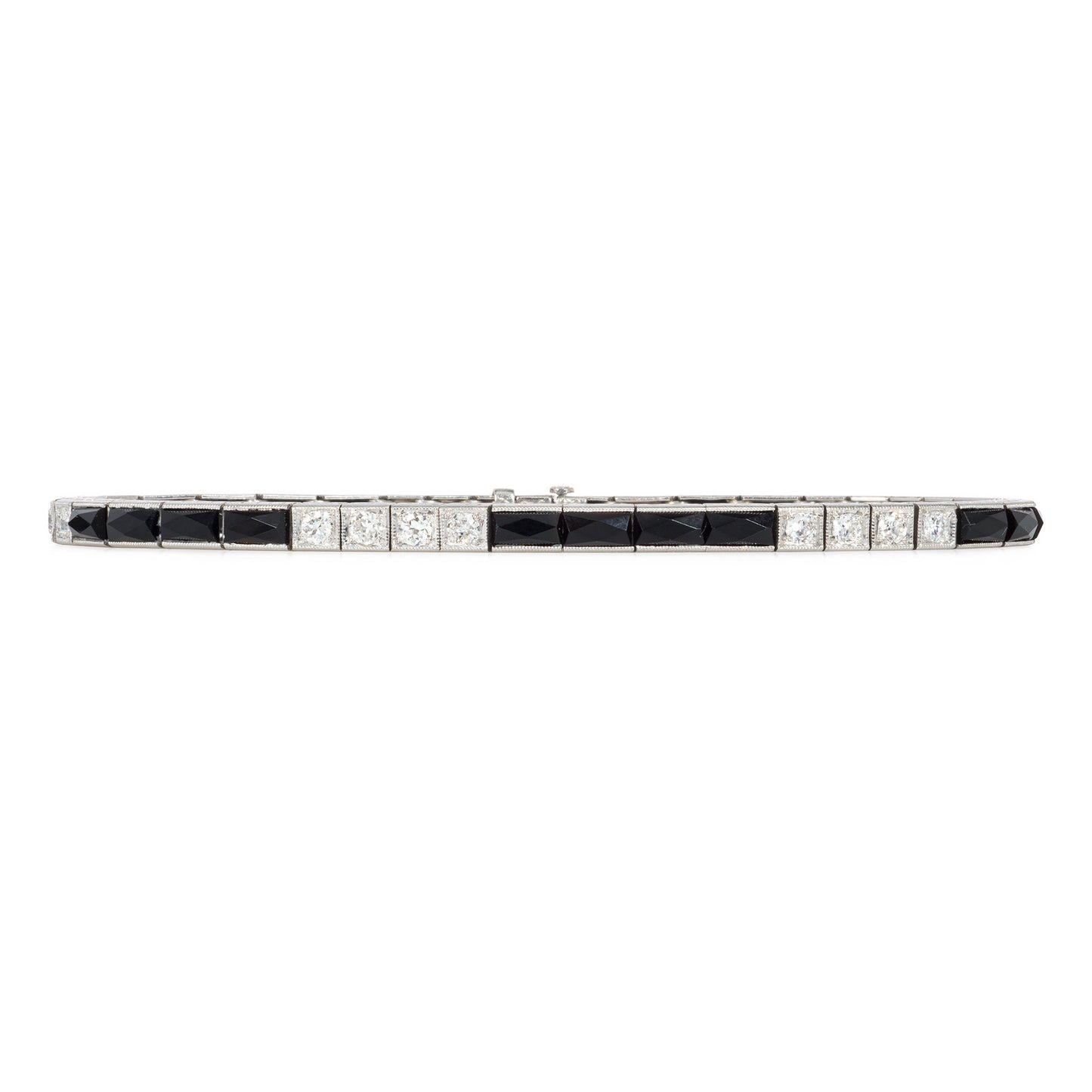 J.E. Caldwell Art Deco Platinum Diamond & Onyx Bracelet front