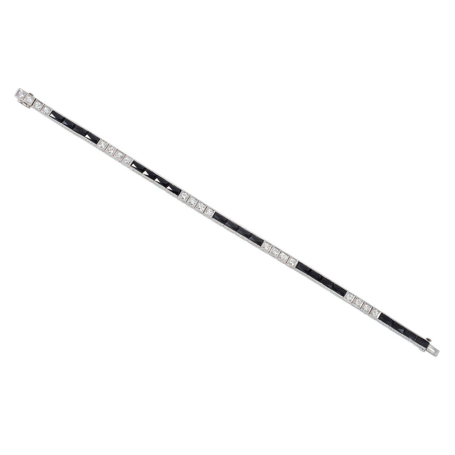 J.E. Caldwell Art Deco Platinum Diamond & Onyx Bracelet front