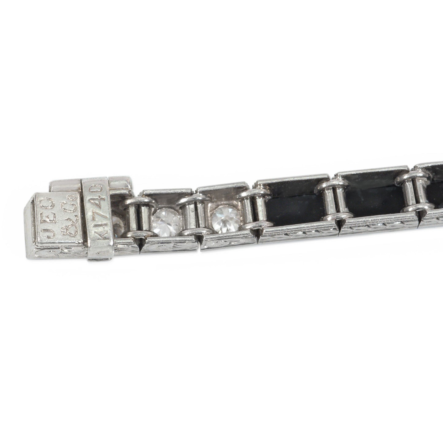 J.E. Caldwell Art Deco Platinum Diamond & Onyx Bracelet signature