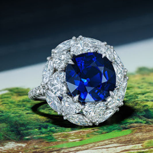 Post-1980s Platinum Sapphire & Diamond Ring front