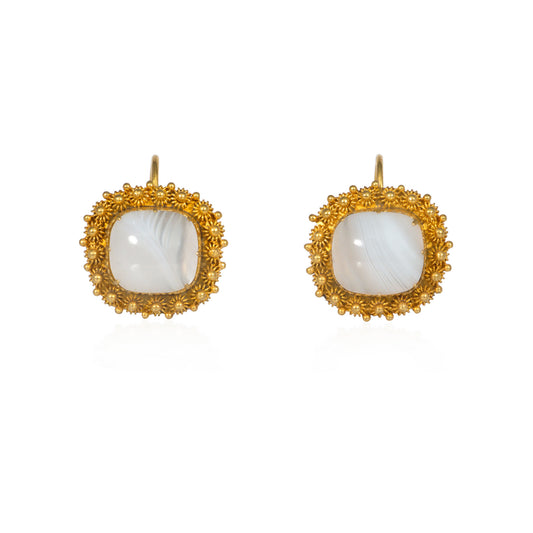 Georgian 18KT Yellow Gold Agate Earrings front