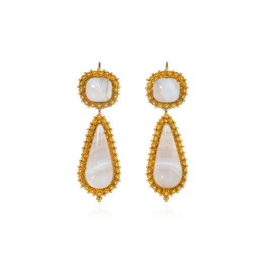 Georgian 18KT Yellow Gold Agate Earrings front