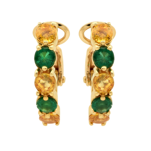 Post-1980s 18KT Yellow Gold Emerald & Sapphire Earrings front