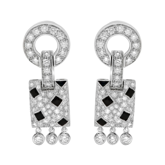 Cartier Post-1980s 18KT White Gold Diamond & Onyx Panthère Earrings front