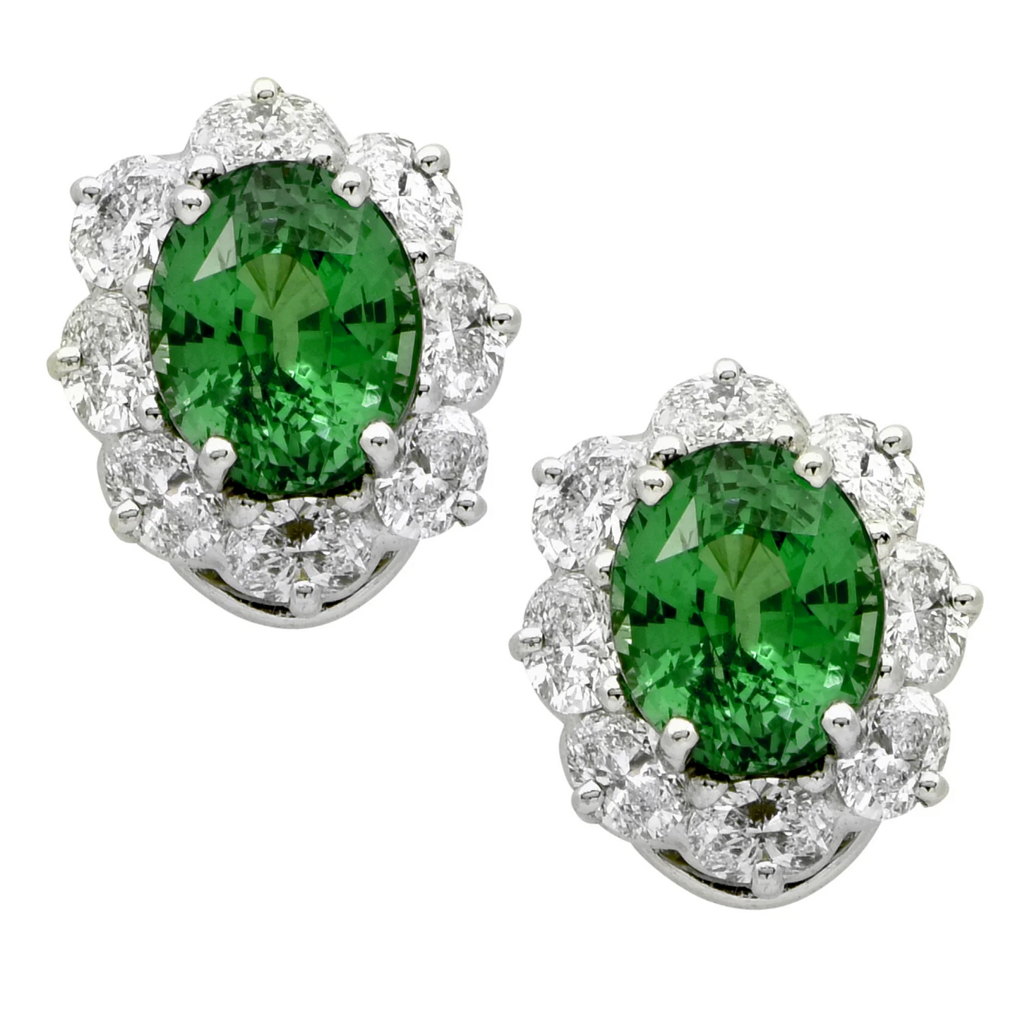 Oscar Heyman Bros 1980s Platinum Tsavorite & Diamond Earrings front