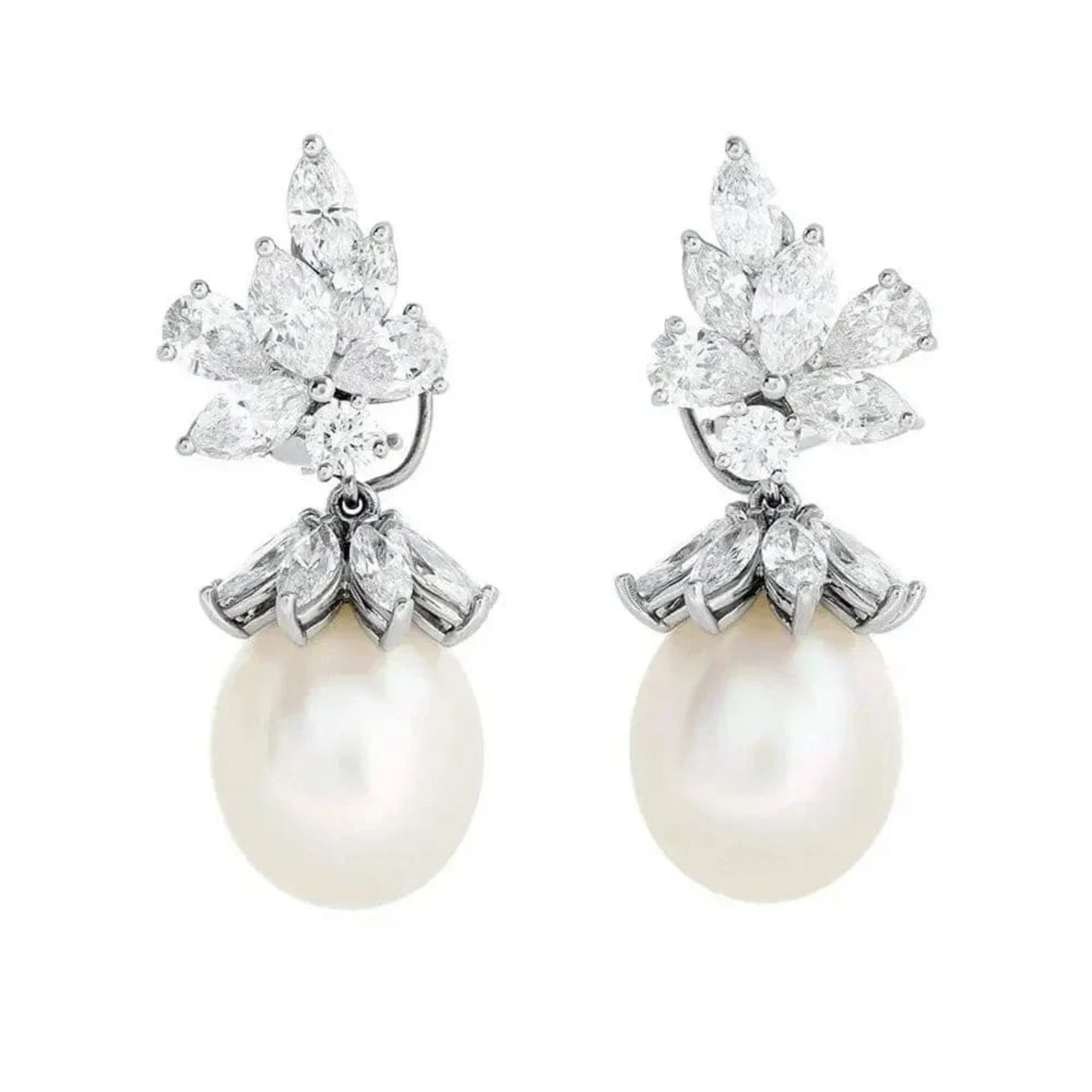 Tiffany & Co. 1980s Platinum Cultured Pearl & Diamond Earrings front