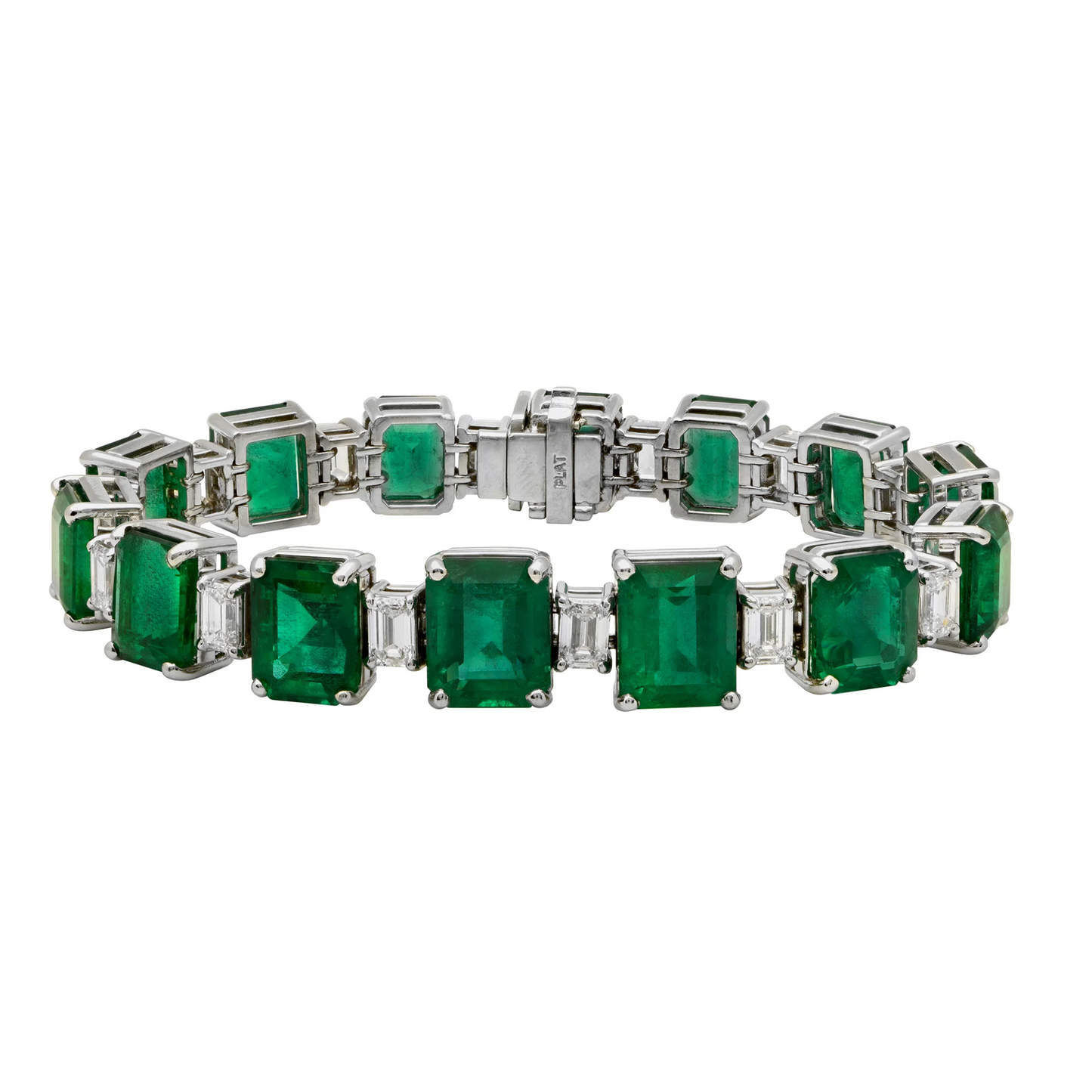 Contemporary Platinum Emerald & Diamond Bracelet front