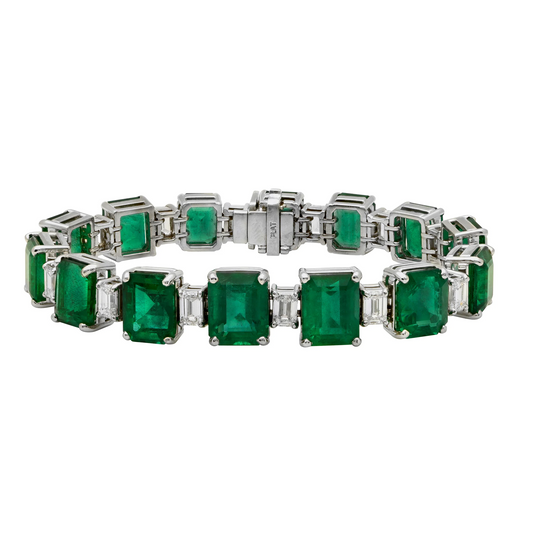 Contemporary Platinum Emerald & Diamond Bracelet front