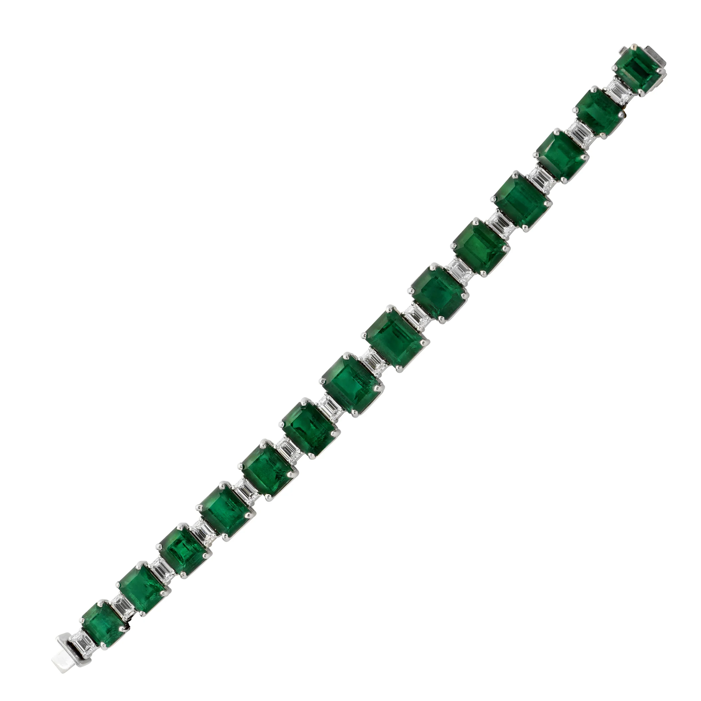 Contemporary Platinum Emerald & Diamond Bracelet front