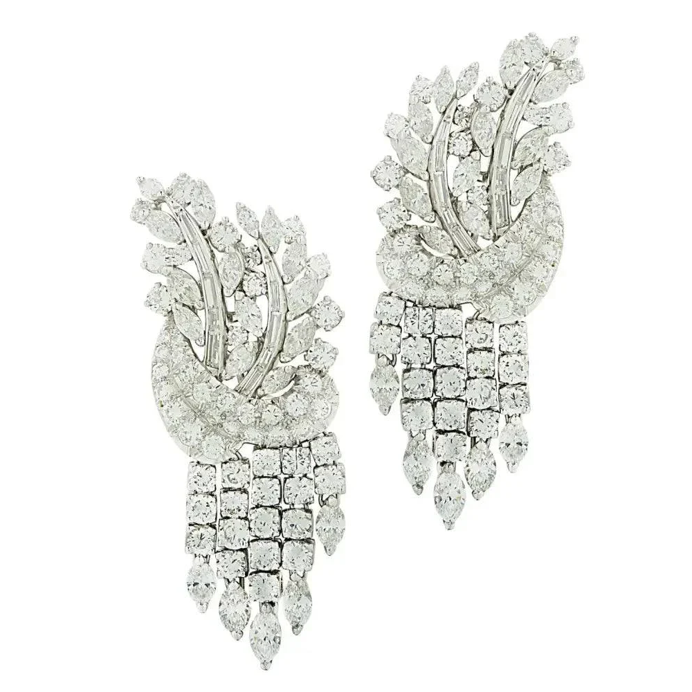 1960s Platinum Diamond Earrings front