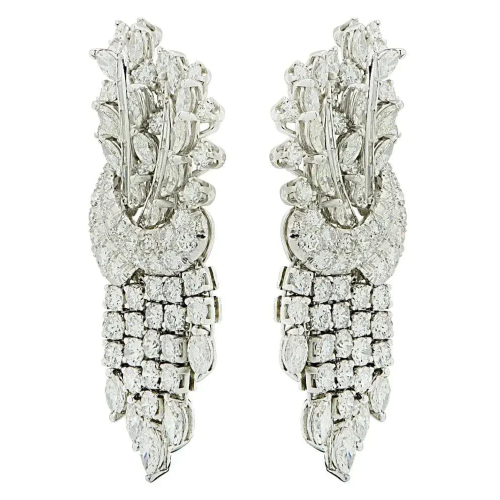 1960s Platinum Diamond Earrings front