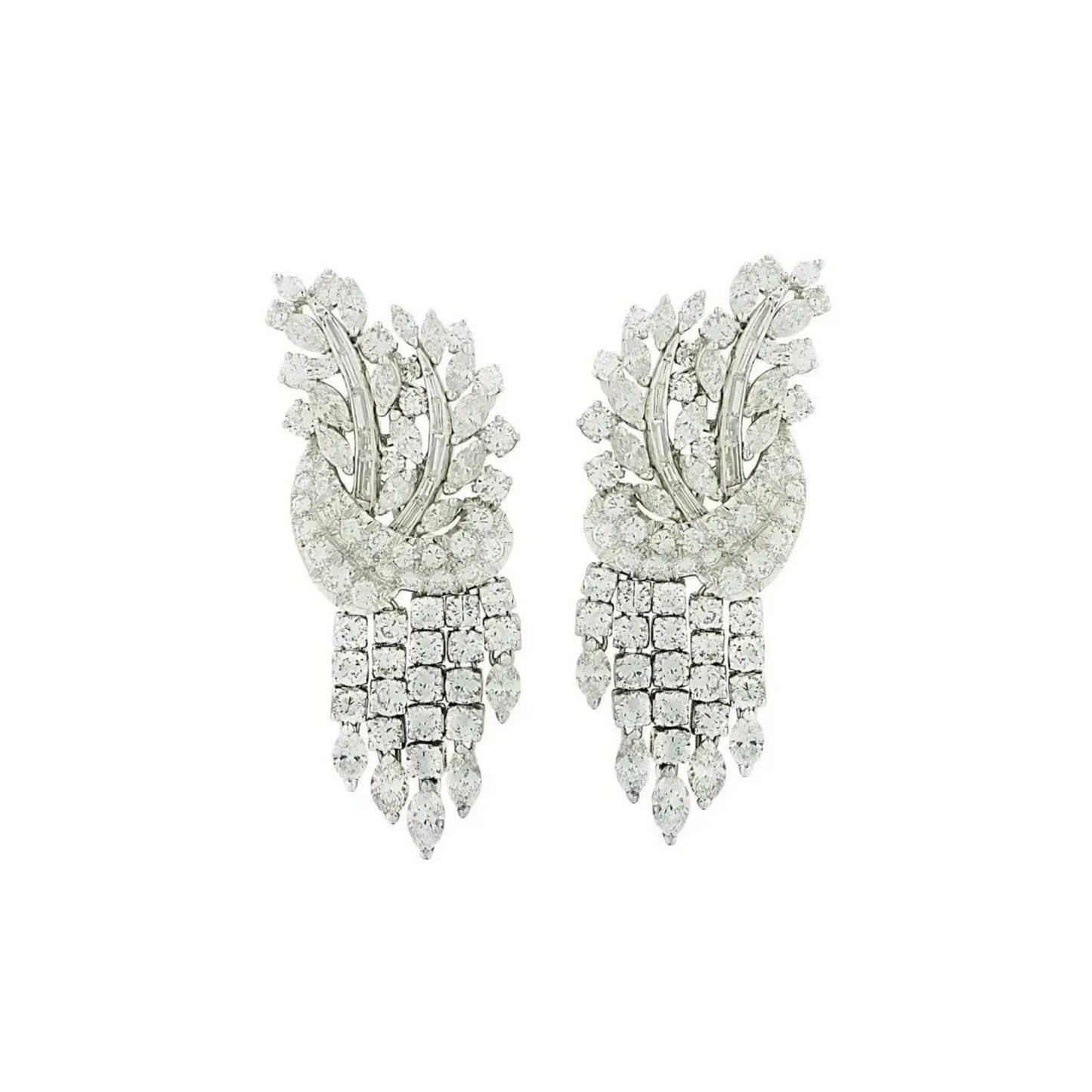 1960s Platinum Diamond Earrings front
