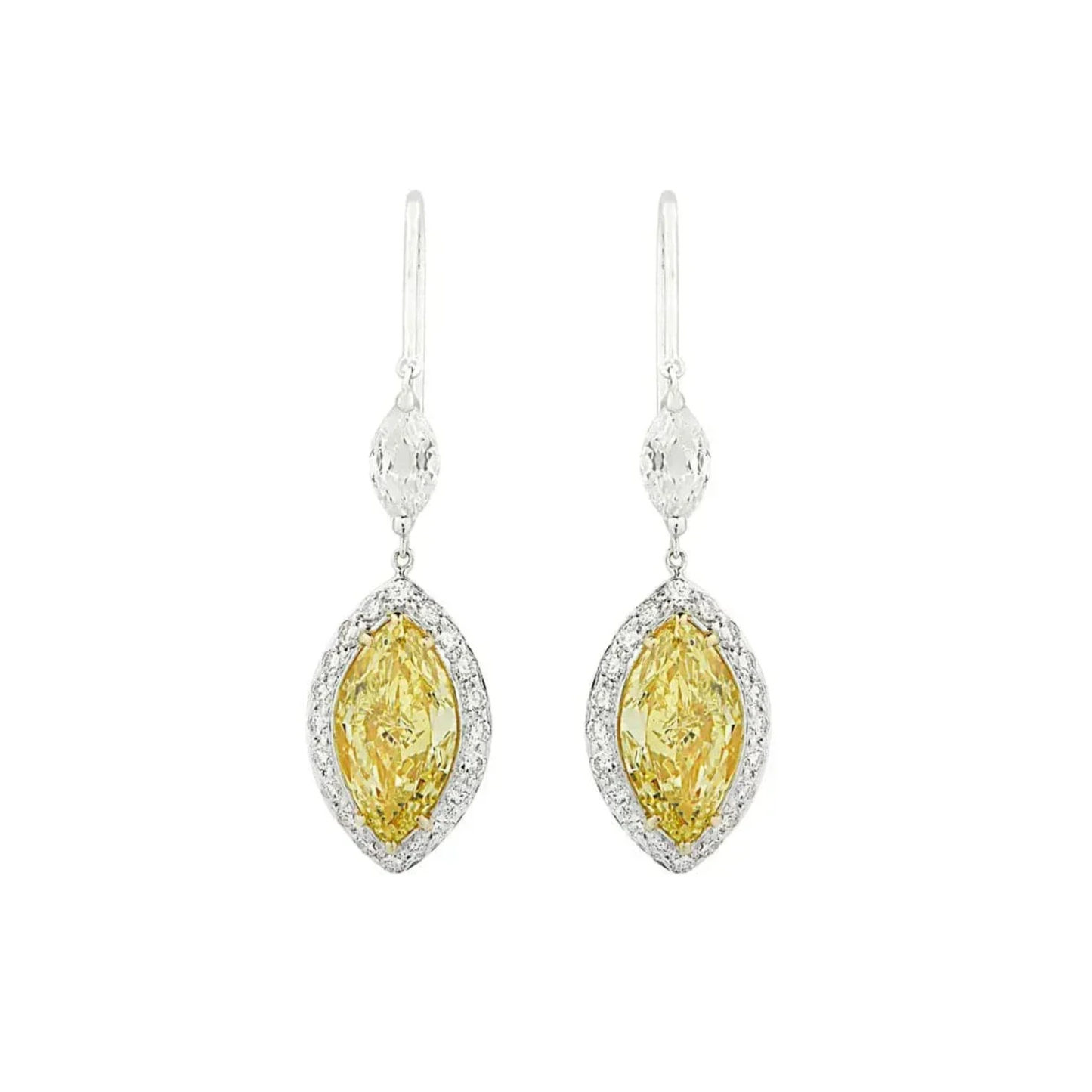 Post-1980s Platinum & 18KT Yellow Gold Yellow & White Diamond Earrings front