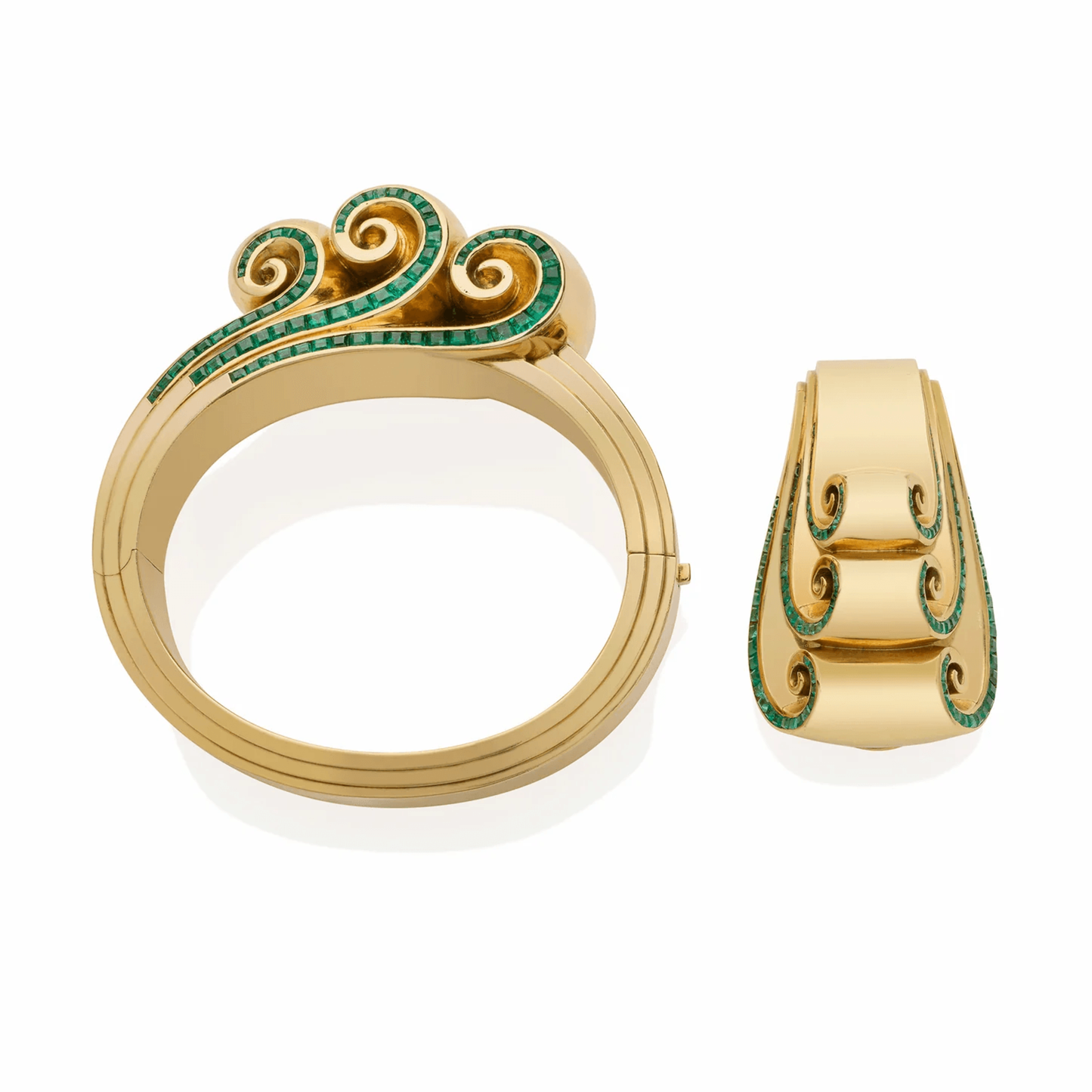 Juliette Moutard French Art Moderne 18KT Yellow Gold Emerald Set front