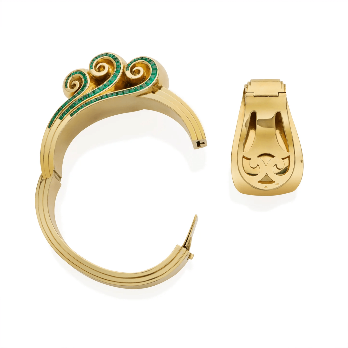 Juliette Moutard French Art Moderne 18KT Yellow Gold Emerald Set side and back