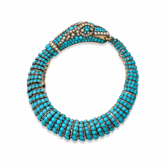 Victorian 9KT & 14KT Yellow Gold Turquoise, Diamond & Pearl Bracelet front