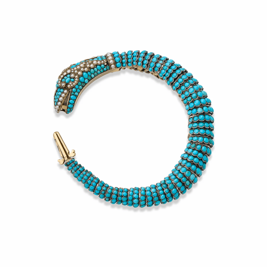 Victorian 9KT & 14KT Yellow Gold Turquoise, Diamond & Pearl Bracelet front