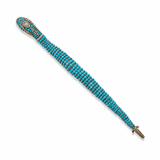 Victorian 9KT & 14KT Yellow Gold Turquoise, Diamond & Pearl Bracelet front