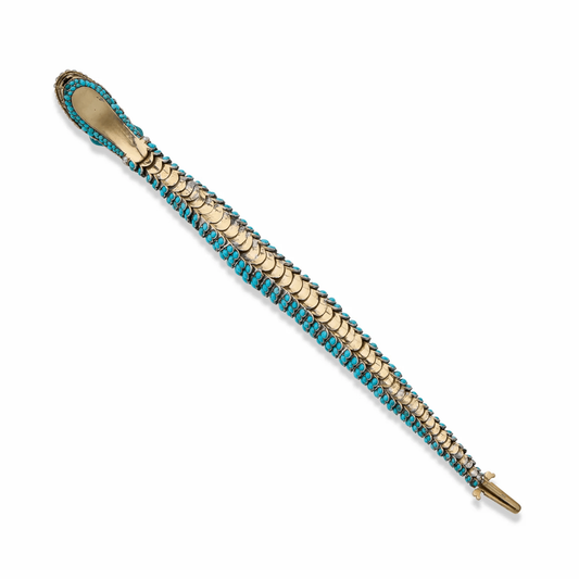 Victorian 9KT & 14KT Yellow Gold Turquoise, Diamond & Pearl Bracelet back