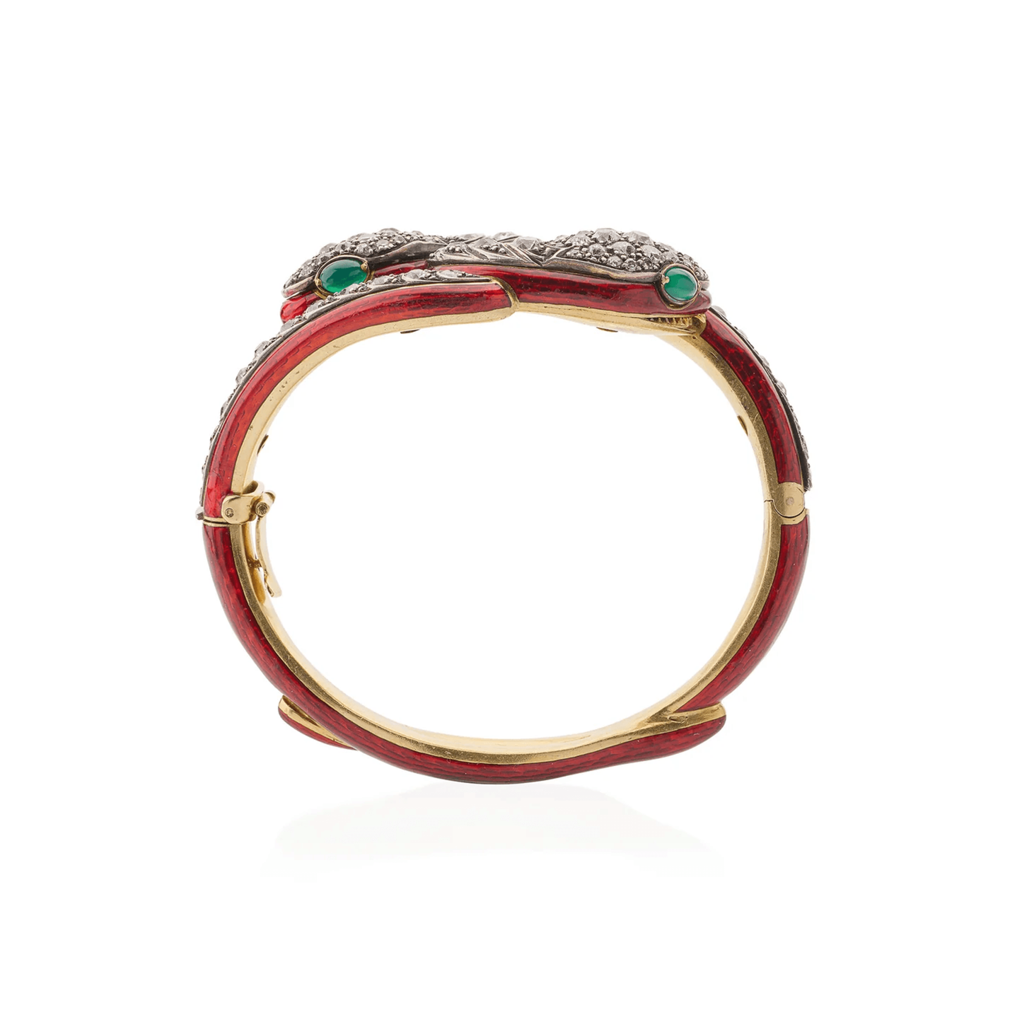 Victorian Silver & 18KT Yellow Gold Diamond, Emerald & Enamel Snake Bracelet profile